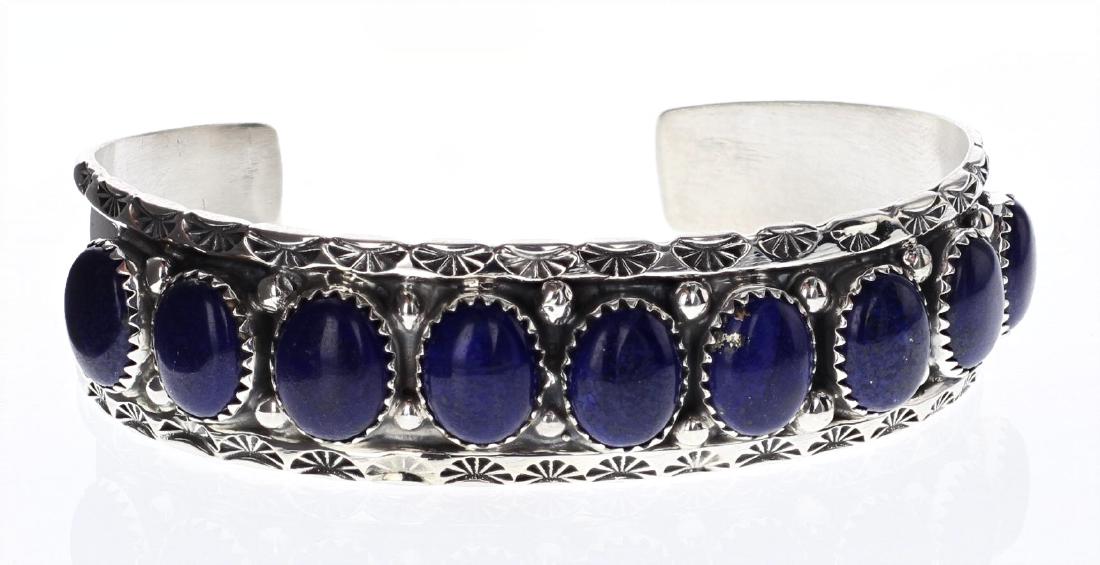 Sterling Silver Genuine Lapis Row Bracelet Navajo (1 of 3)