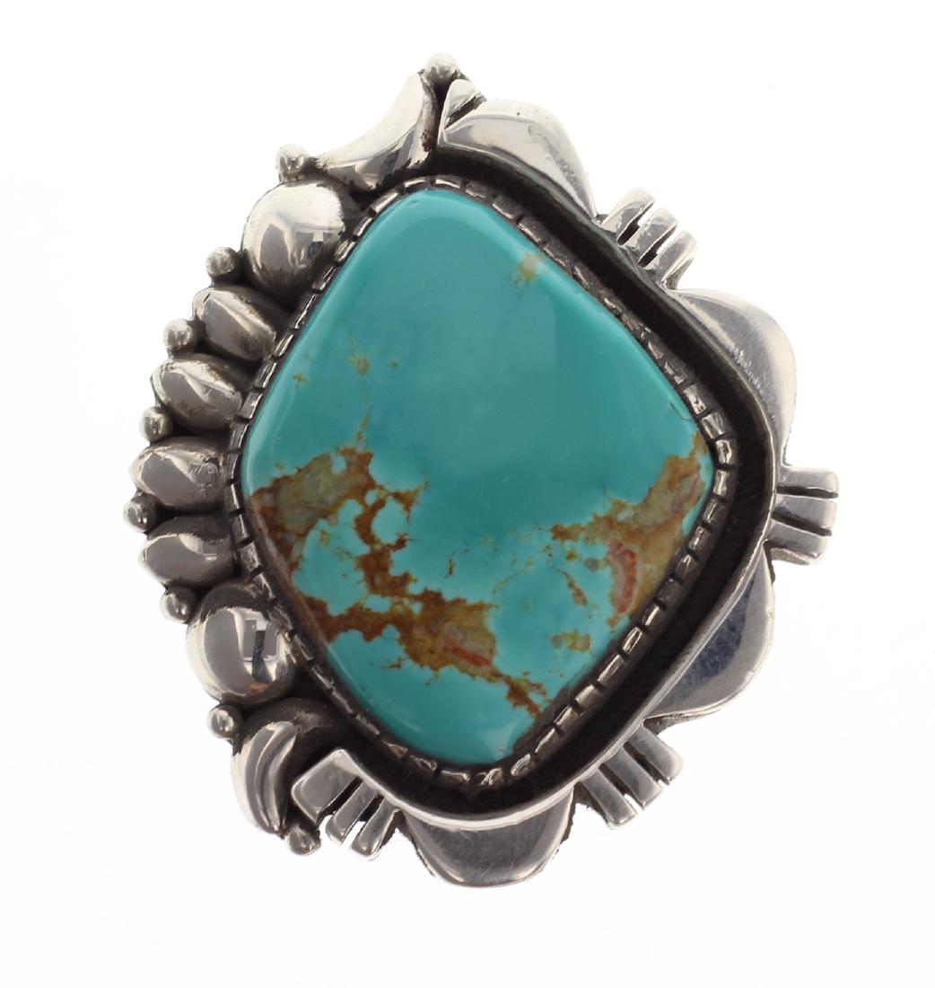 Sterling Silver Genuine Turquoise Large Stone Ring (1 of 2)