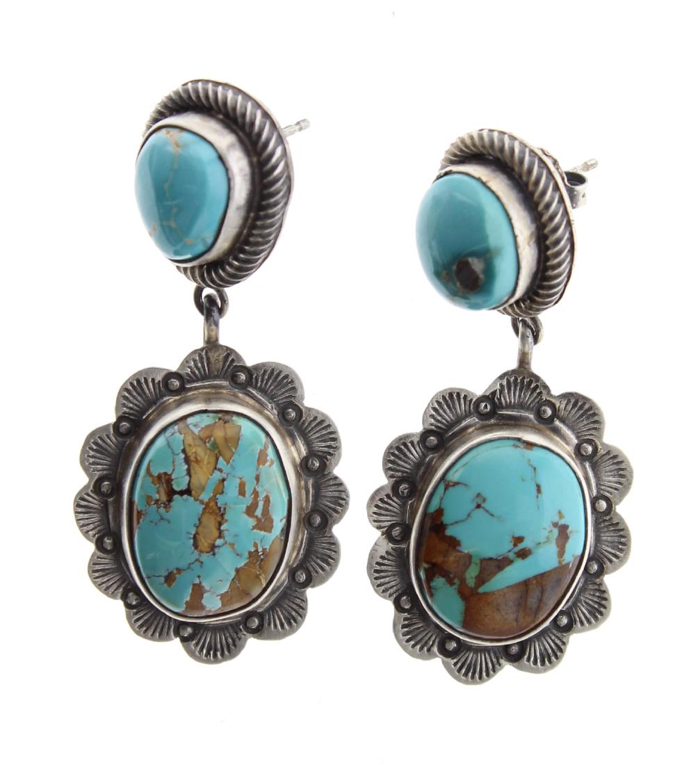 Sterling Silver Genuine Turquoise Post Earrings Navajo (1 of 2)