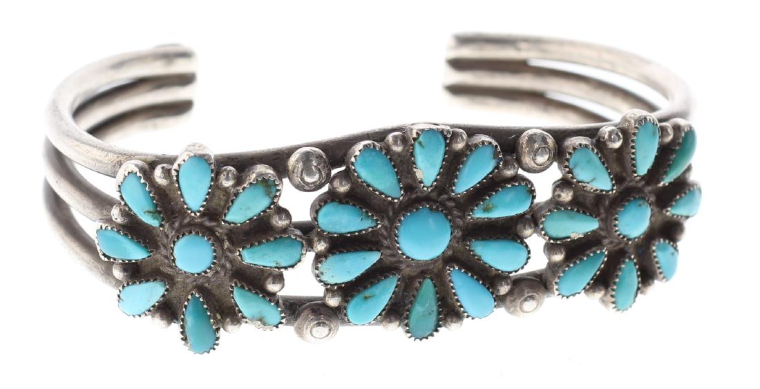 Sterling Silver Genuine Turquoise Vintage Flower (1 of 2)