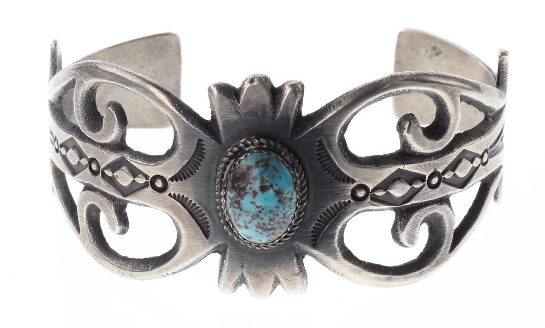 Sterling Silver Genuine Turquoise Sand Cast Bracelet (1 of 2)