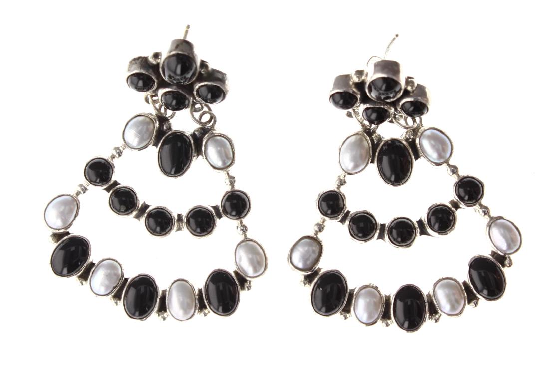 Sterling Silver Genuine Black Onyx & Pearl Earrings (1 of 2)