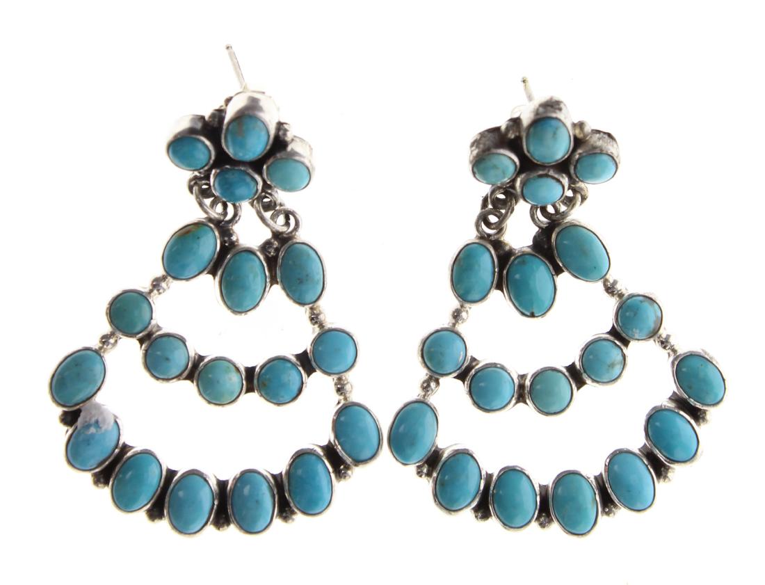 Sterling Silver Genuine Turquoise Earrings Navajo (1 of 2)