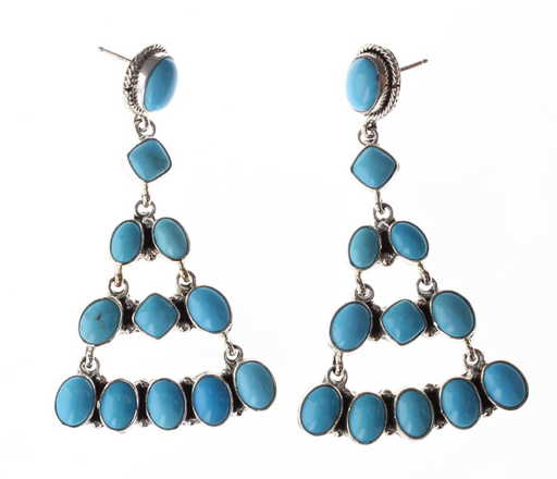 Sterling Silver Genuine Turquoise Chandelier Earrings