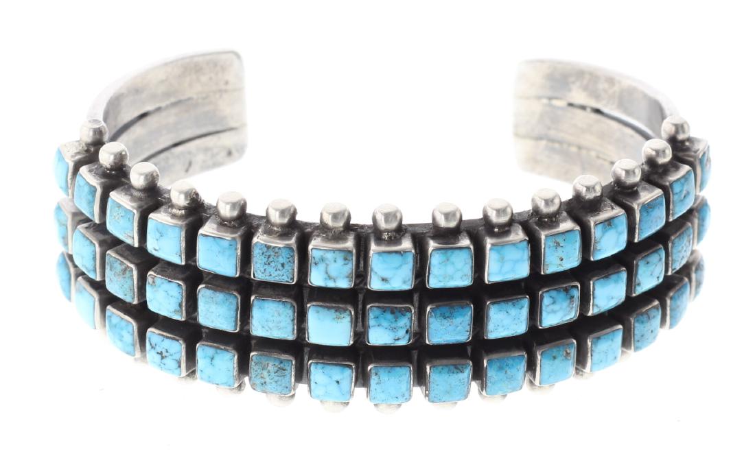 Sterling Silver Genuine Turquoise 3 Row 45 Stone (1 of 2)