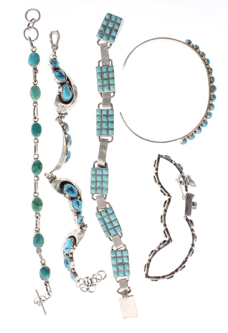 Sterling Silver Genuine Turquoise Link & Cuff Bracelet (1 of 3)