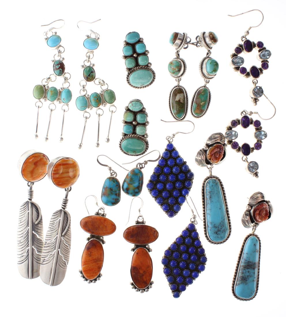 Sterling Silver Genuine Multi Stone Earrings Lot of 9 (1 of 2)