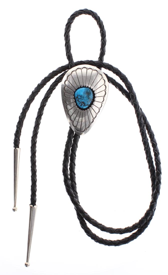 Sterling Silver Genuine Turquoise Shadow Box Bolo Tie (1 of 2)