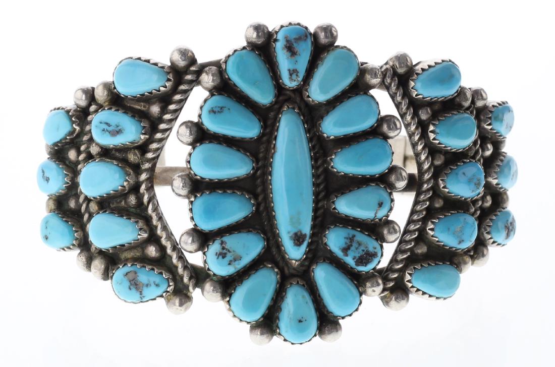 Sterling Silver Genuine Turquoise Cluster Bracelet (1 of 3)