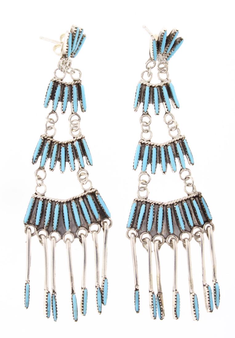 Vintage Needlepoint Turquoise Post Chandelier Earrings (1 of 2)