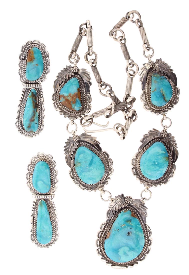 Turquoise Large Leaf Necklace & Earrings Set (1 of 2)