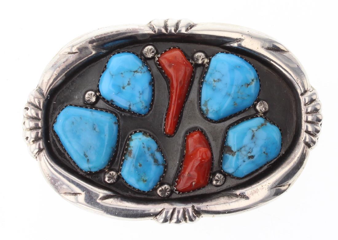 Vintage Turquoise & Coral Belt Buckle (1 of 2)