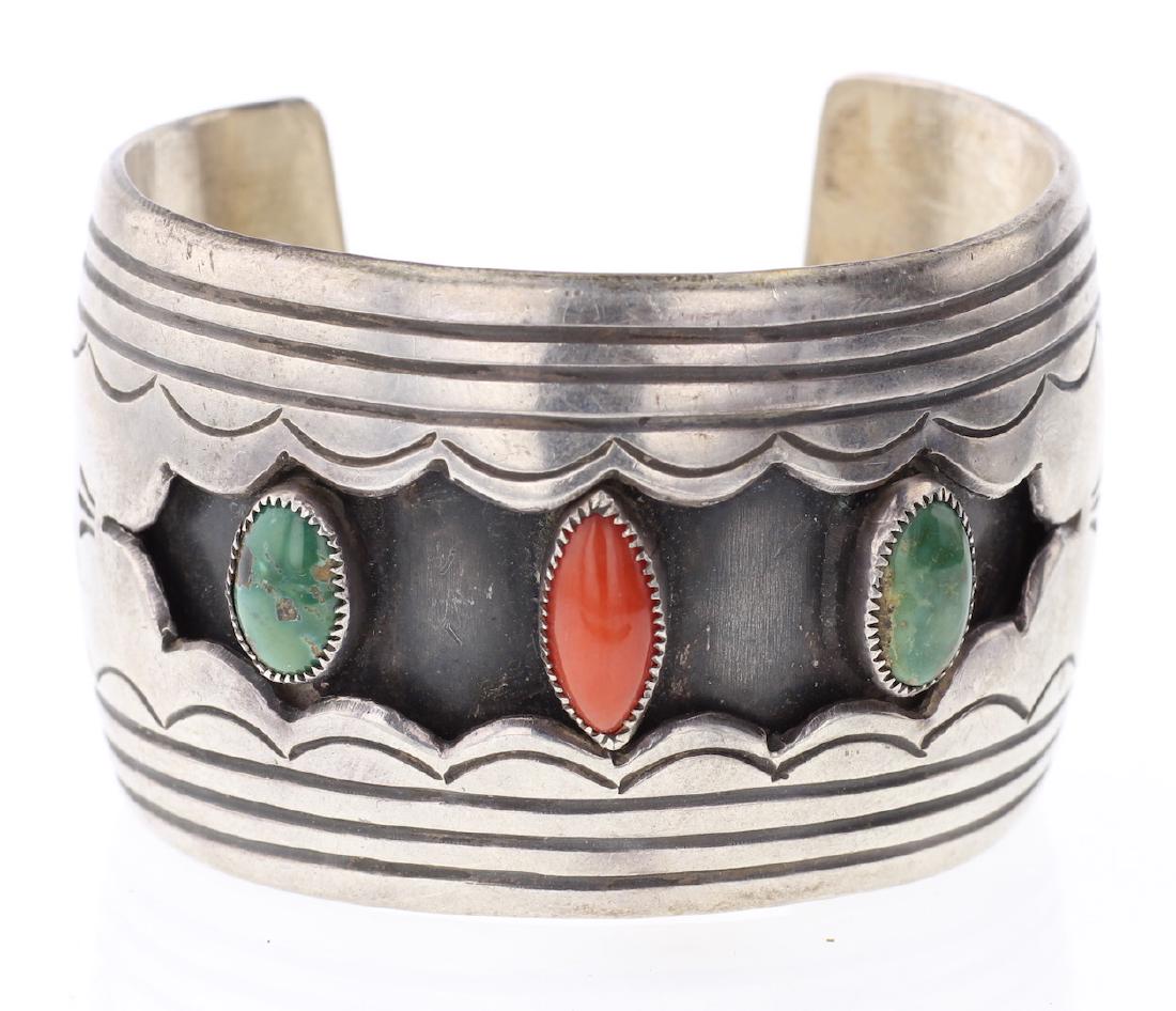 Vintage Turquoise & Coral Shadow Box Bracelet (1 of 3)