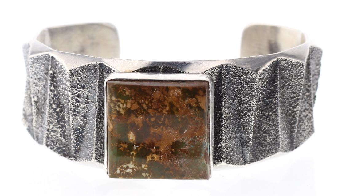 Boulder Turquoise Tufa Cast Bold Design Bracelet (1 of 4)