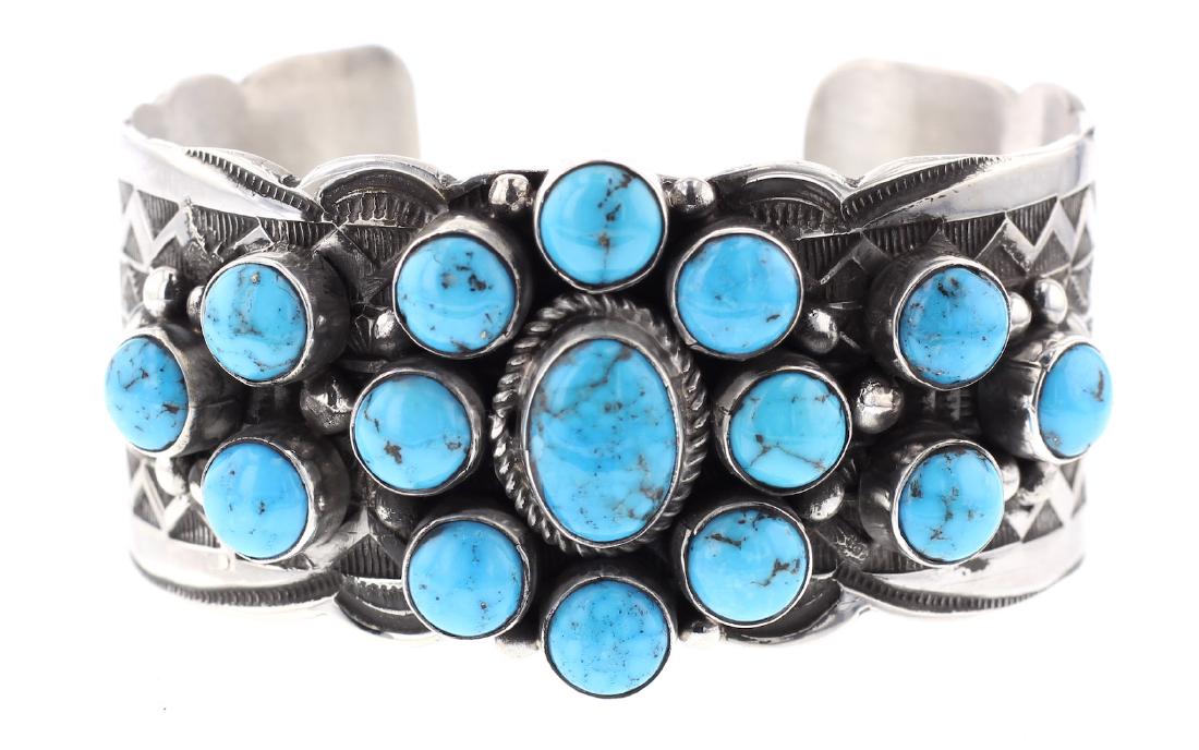 Kingman Nugget Turquoise Round Cluster Bracelet (1 of 3)