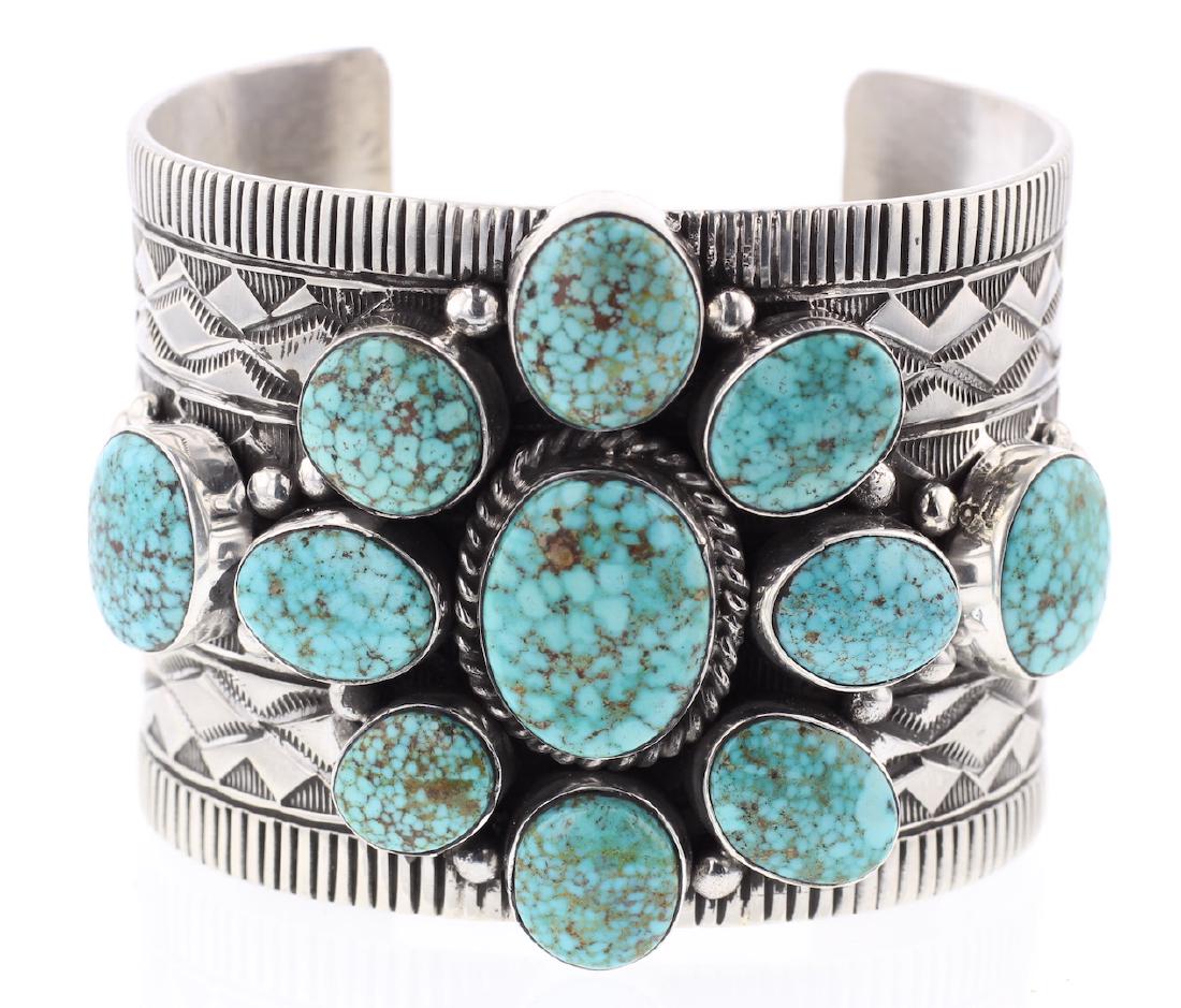 Turquoise Mountain Turquoise Heavy Stamp Large Bracelet (1 of 3)
