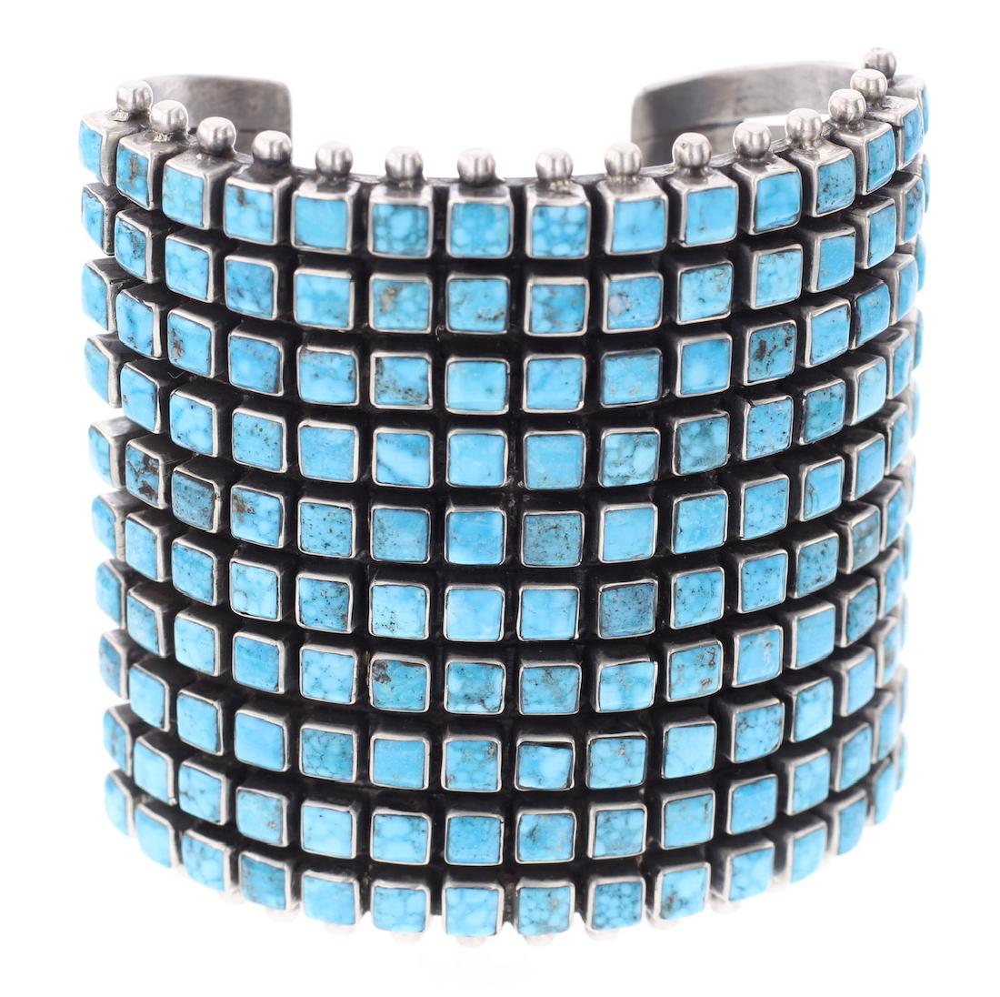 Kingman Turquoise Masterpiece Square  10 Row Bracelet (1 of 3)