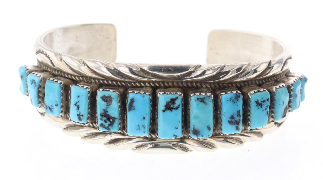 Turquoise Vintage Old Pawn Row Bracelet (1 of 4)