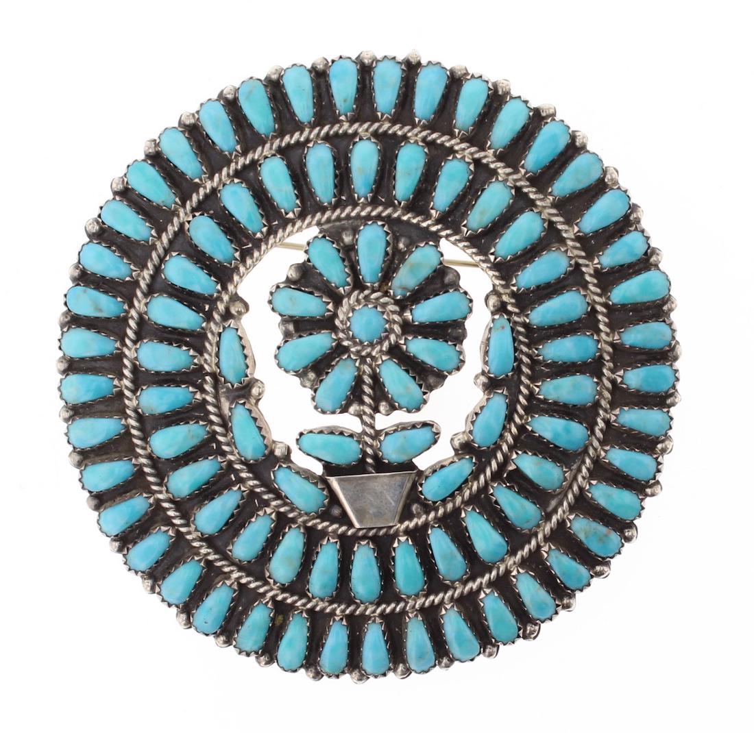 LMB Vintage Old Pawn Turquoise Cluster Pin (1 of 2)