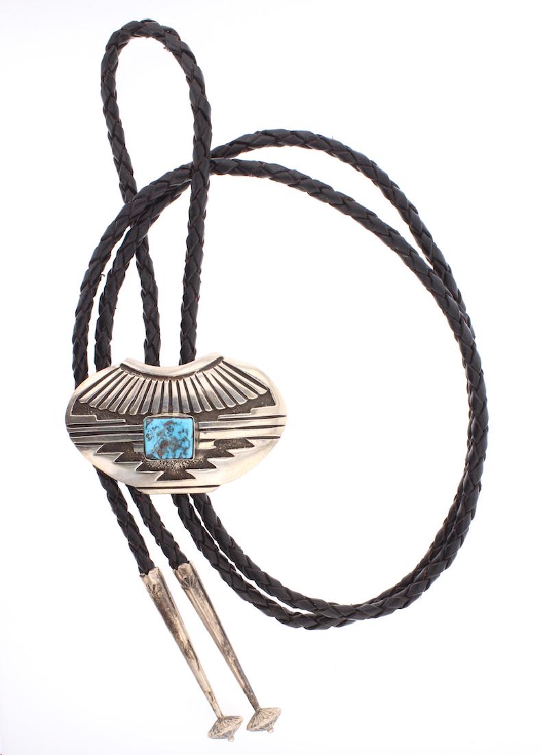 Turquoise Pottery Design Bolo Tie (1 of 2)