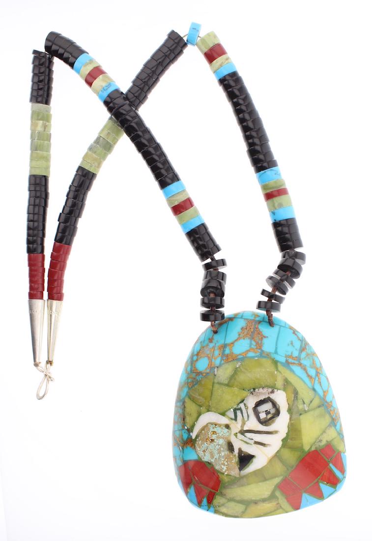 Vintage Old Pawn Multi Stone Inlay Shell Necklace (1 of 2)