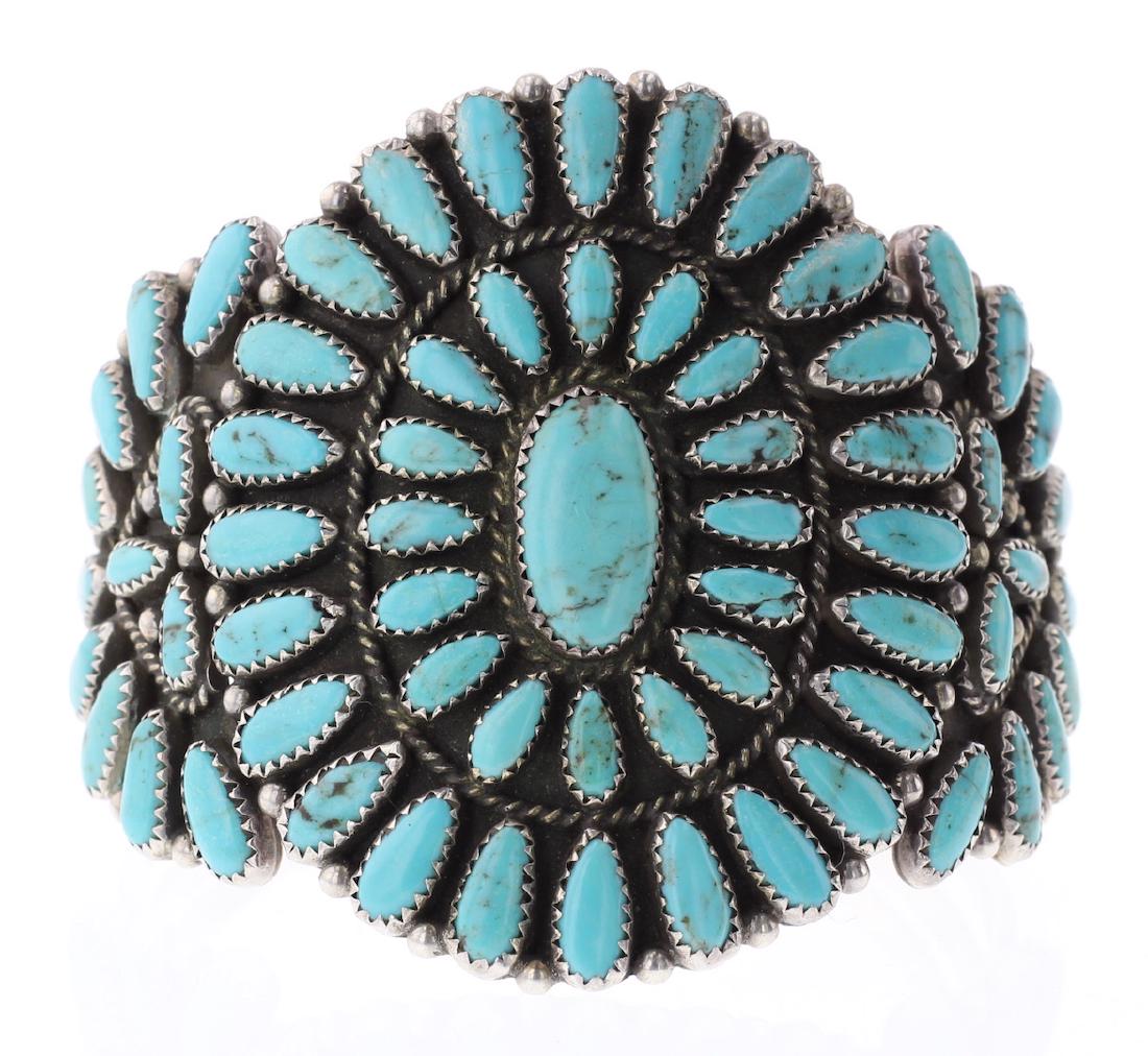 Vintage Turquoise Old Pawn Large Cluster Bracelet (1 of 3)