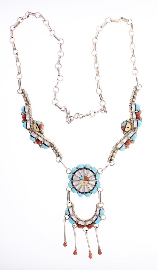 Vintage Multi Stone Inlay Necklace (1 of 2)