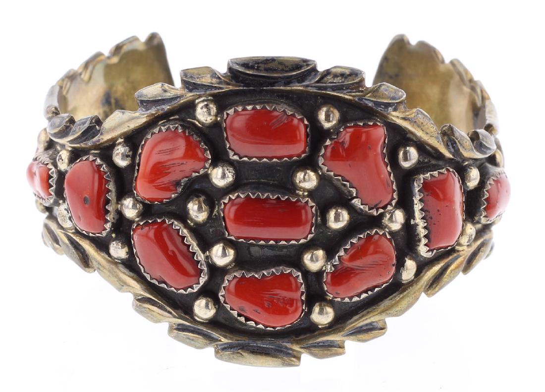 DA Jim Antique Old Pawn Coral Masterpiece Bracelet: Sterling Silver | Genuine Coral | Tribe: Navajo Native American Southwest Indian Jewelry | DA Jim Antique Old Pawn Coral Masterpiece Bracelet Signed: DA Jim | Weight: 48.9 Grams, | Dimensions: Bracele