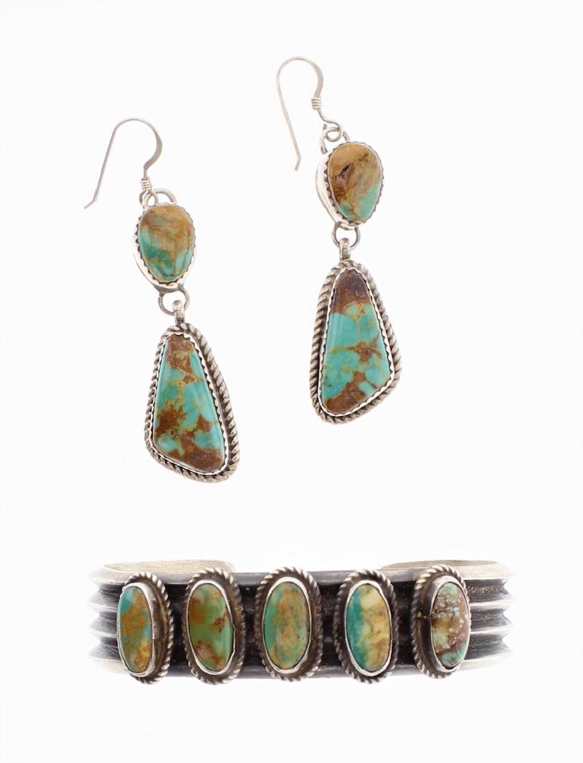 Turquoise Vintage Sand Cast Bracelet & Earrings Set (1 of 2)