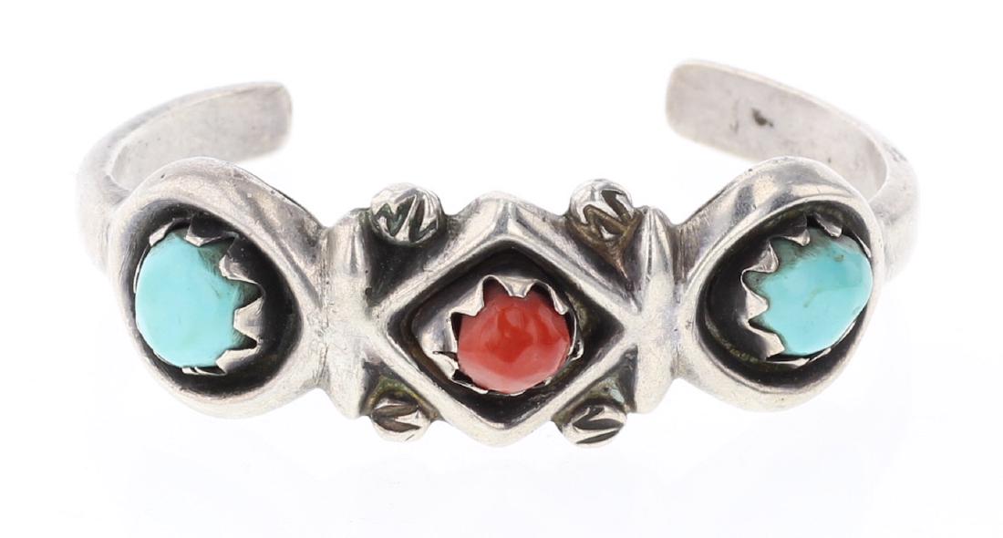 Vintage Turquoise & Coral Sand Cast Bracelet (1 of 3)