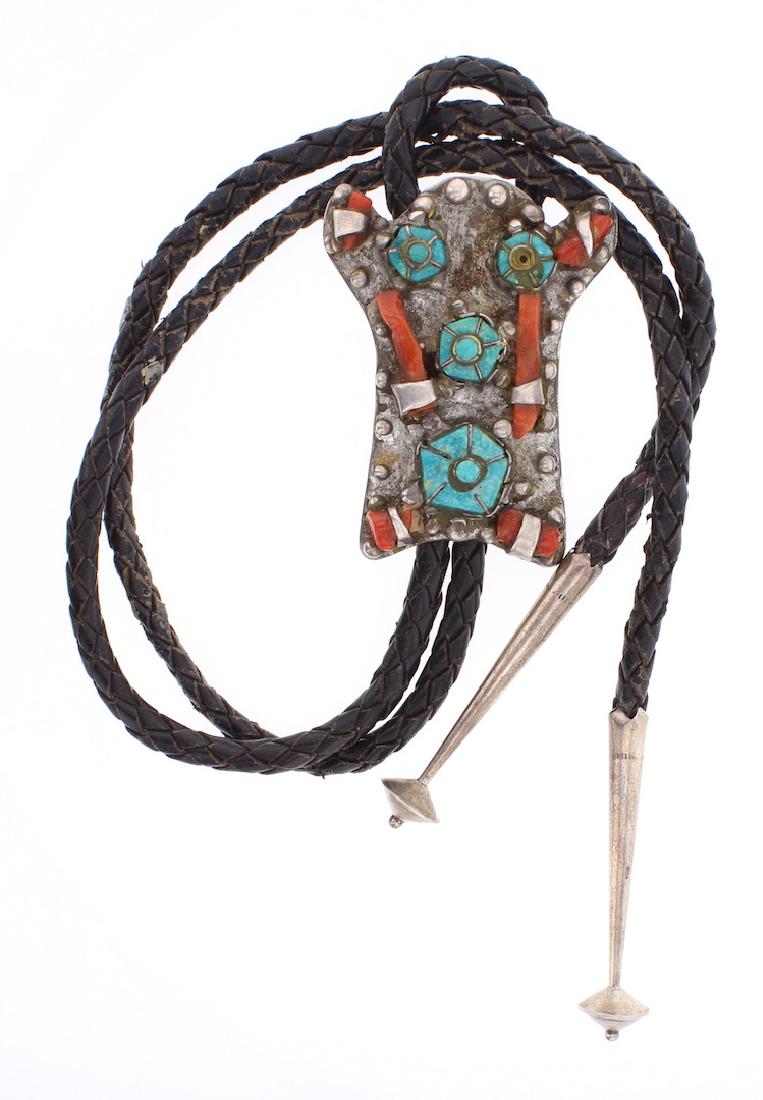 Vintage Old Pawn Turquoise & Coral Bolo Tie (1 of 2)
