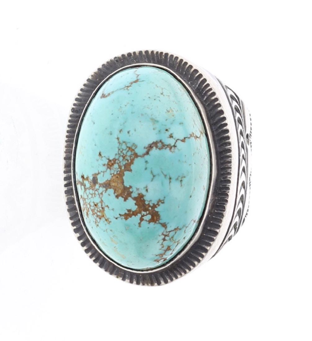 Vintage Ernest Bilagody Sr. Turquoise Oval Elevated (1 of 4)