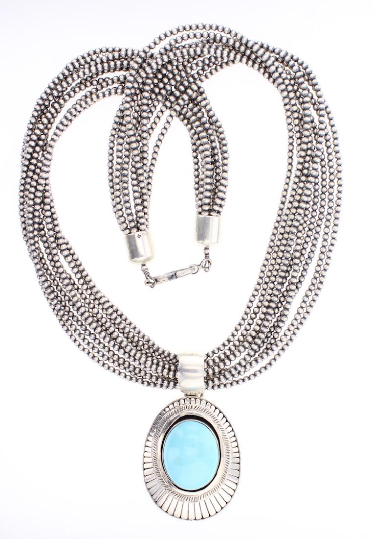 Ray Bennett Jr. Turquoise Pendant & Multi Strand Beads (1 of 2)