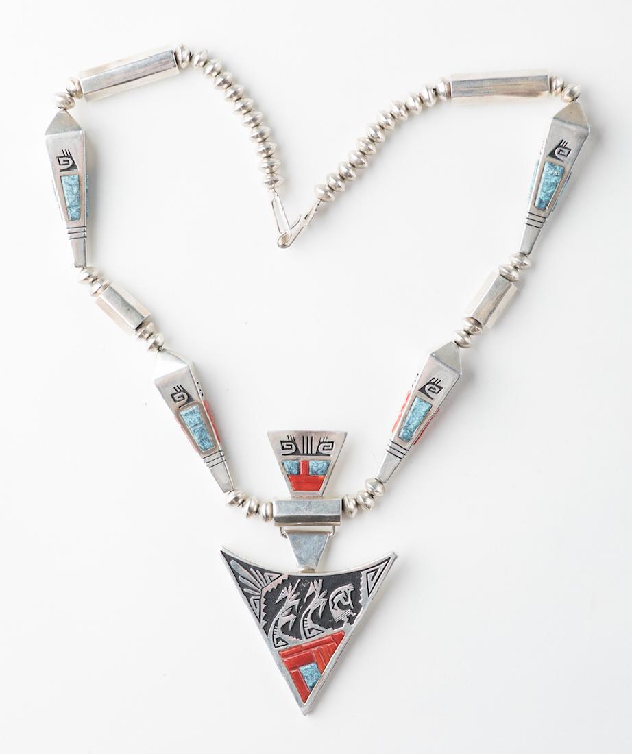 Vintage Turquoise & Coral Cobblestone Inlay Handmade (1 of 2)