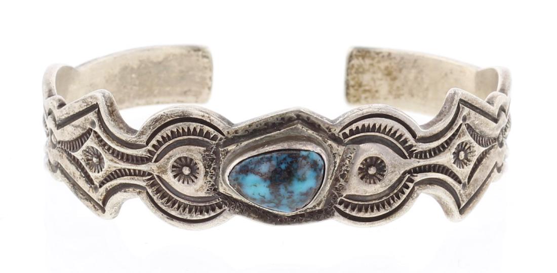 P. Taylor Vintage Bisbee Turquoise Sand Cast Cuff (1 of 3)