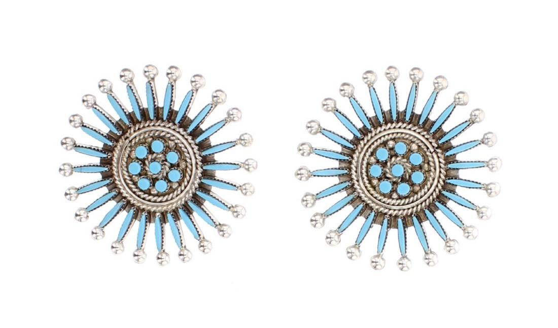 Turquoise Zuni Needlepoint Earrings (1 of 2)