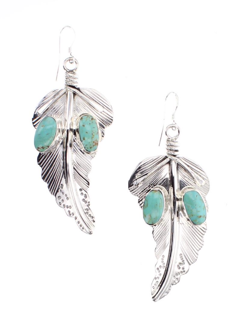Turquoise Feather Contemporary Earrings (1 of 2)