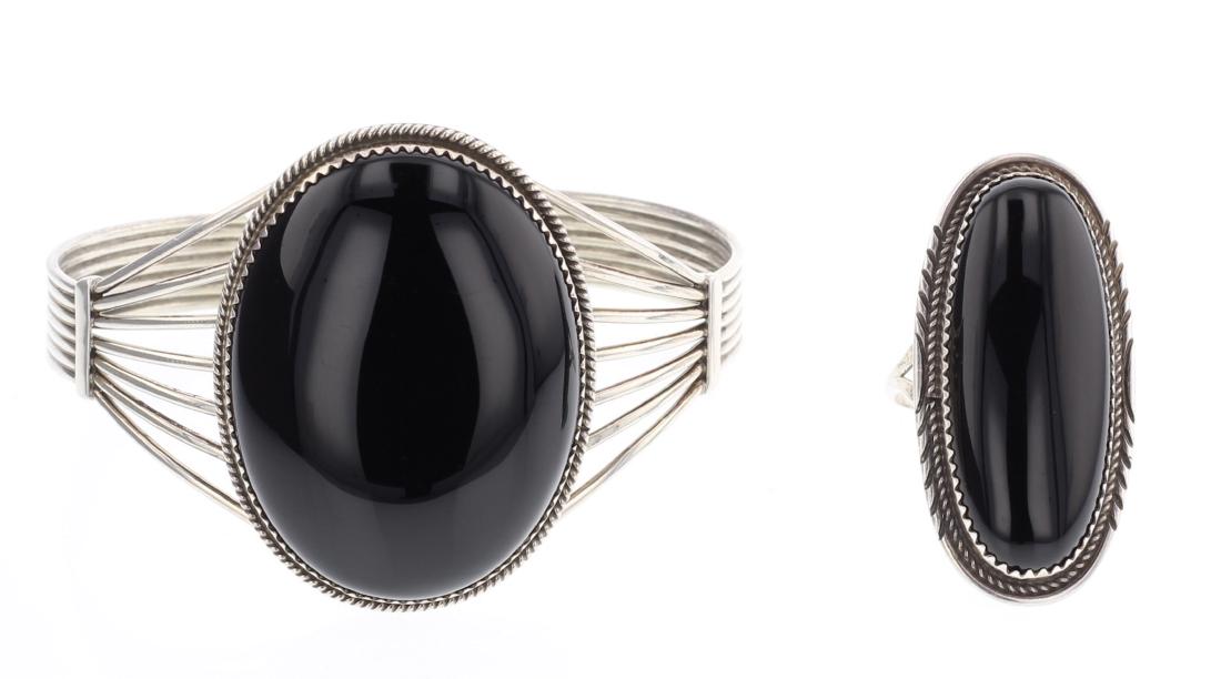 Black Onyx Contemporary Bracelet & Ring (1 of 3)