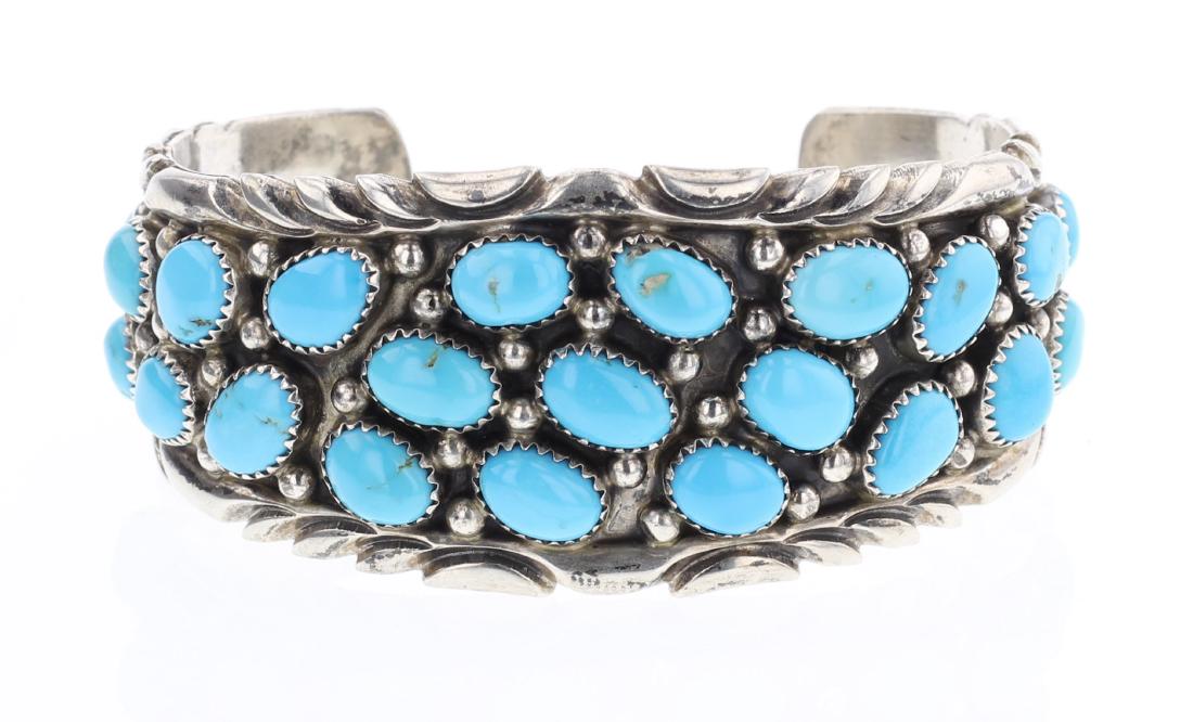 Vintage Turquoise Cluster Cuff Bracelet (1 of 3)