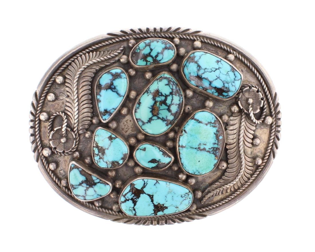 Vintage Old Pawn Turquoise Leaf Belt Buckle (1 of 2)