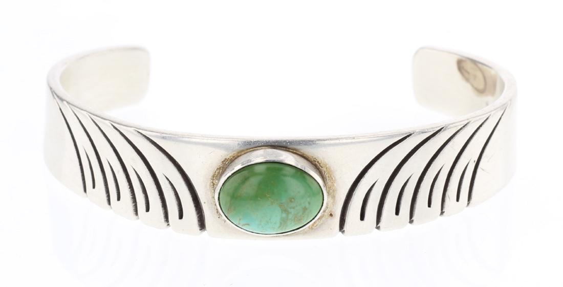 Vintage Turquoise Deep Etch Design Cuff Bracelet (1 of 3)