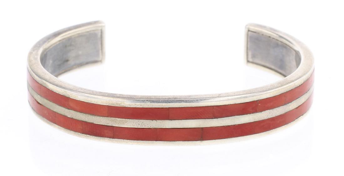 Robin Banteah Coral Inlay Double Row Cuff Bracelet (1 of 3)