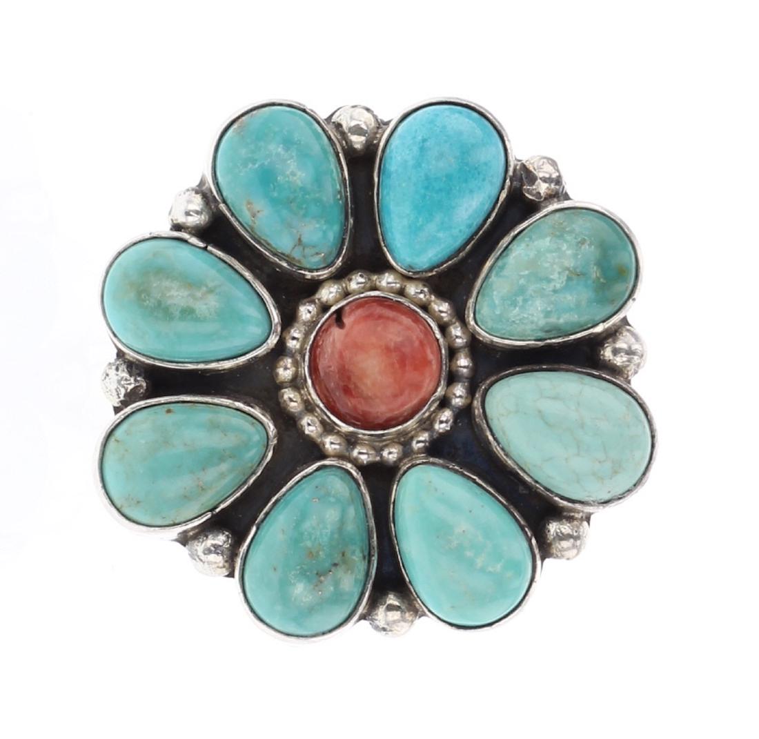 Paul Livingston Turquoise Flower Blossom Ring (1 of 3)