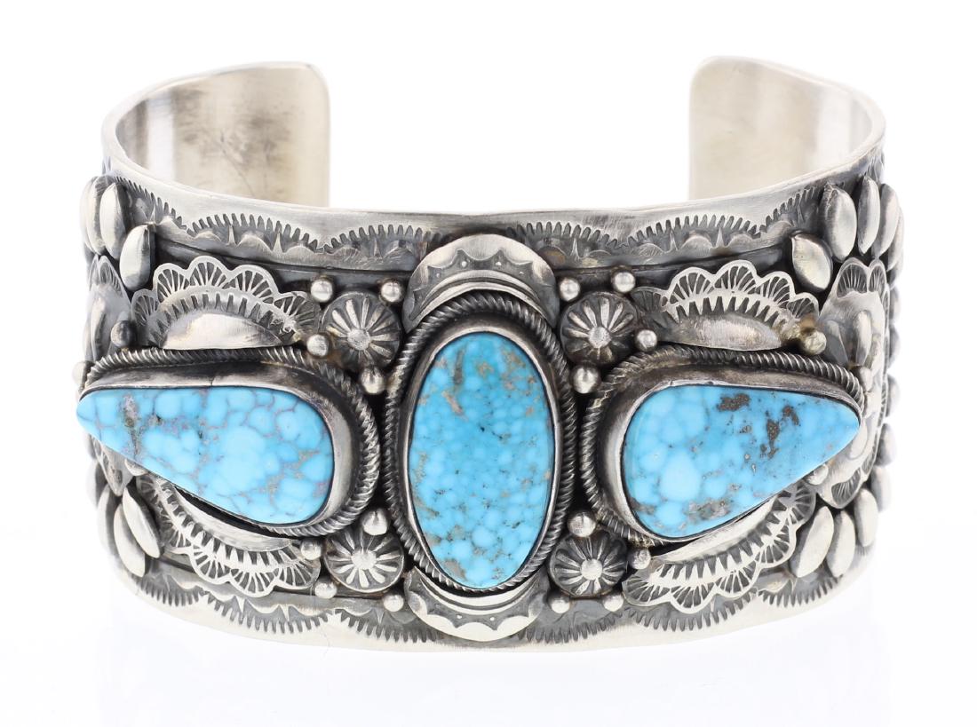 Danny Clark Water Web Kingman Turquoise Stamp Out Cuff (1 of 3)