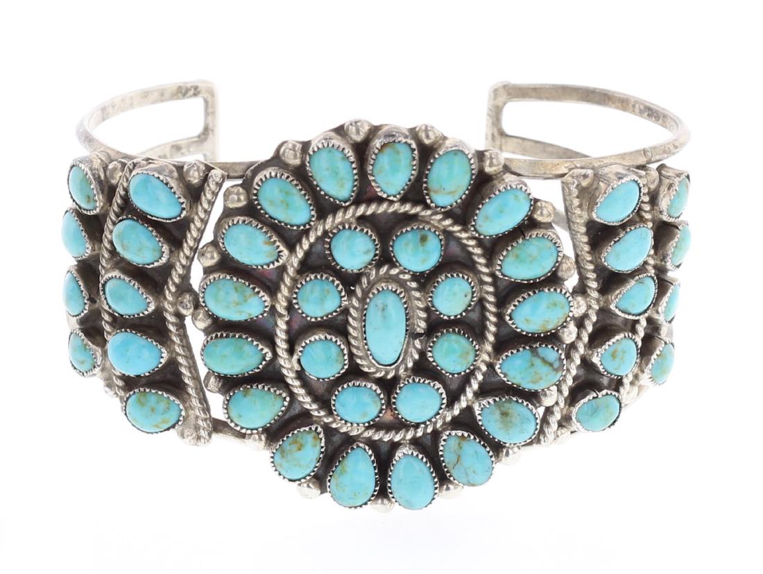 JM Begay Old Pawn Turquoise Cluster Cuff Bracelet (1 of 3)