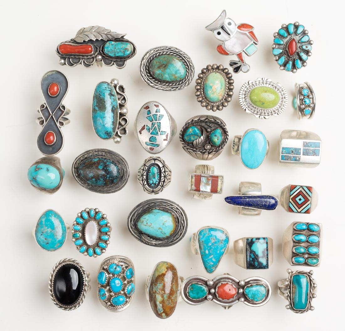 Vintage & Old Pawn Mixed Turquoise & Coral Ring Lot of (1 of 3)