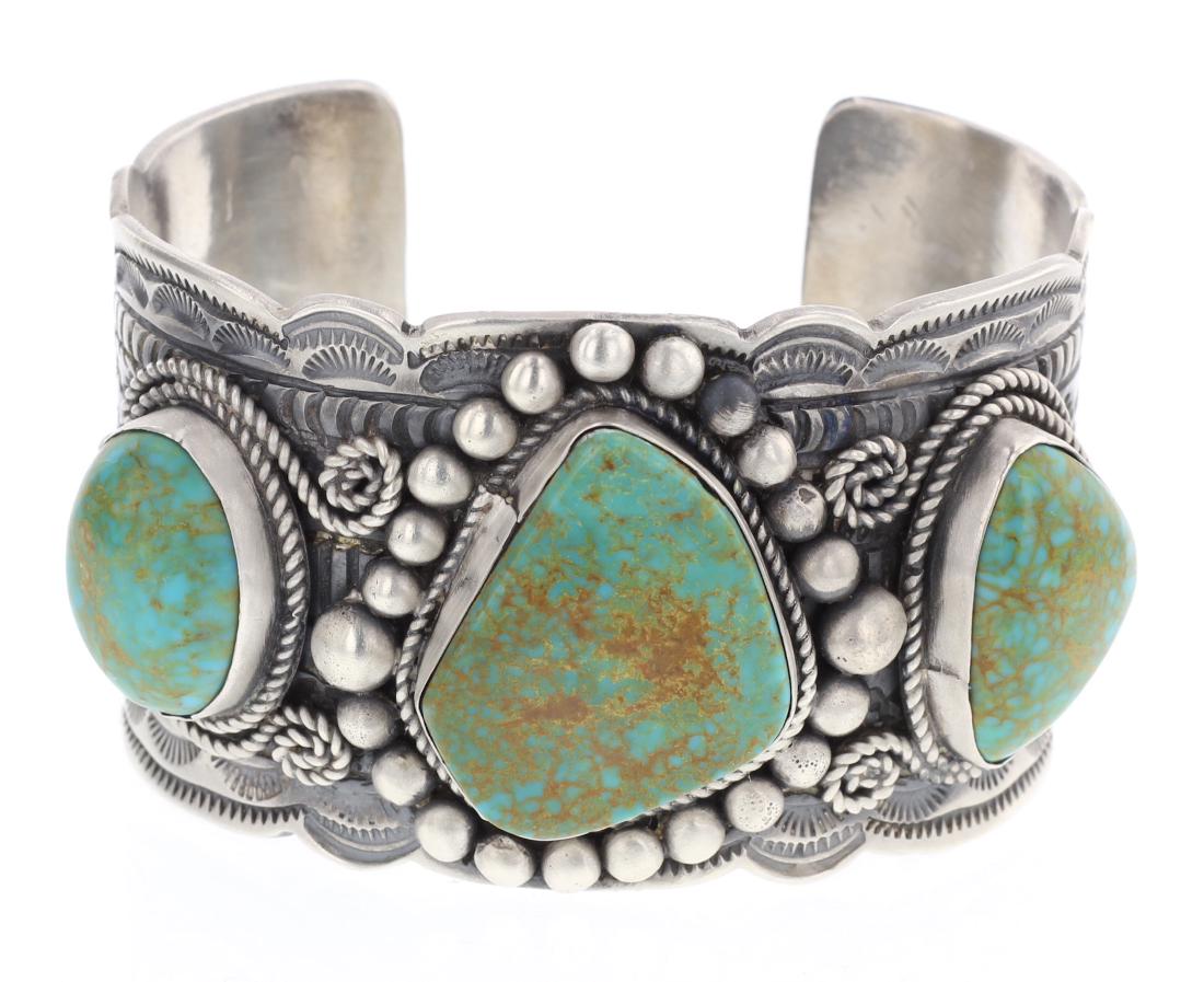 Tillie Jon Large Turquoise Heavy Stamp Cuff Bracelet (1 of 3)