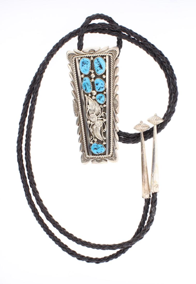 Turquoise Leaf Vintage Bolo Tie (1 of 2)