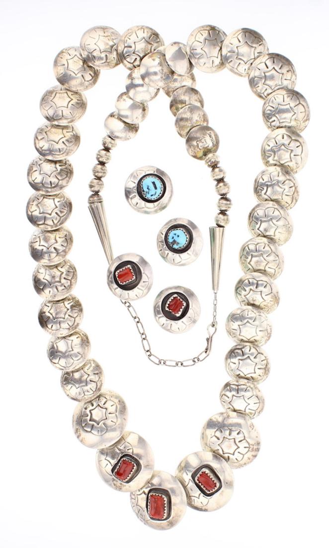 Turquoise & Coral Vintage Double Sided Hand Made Disc (1 of 2)