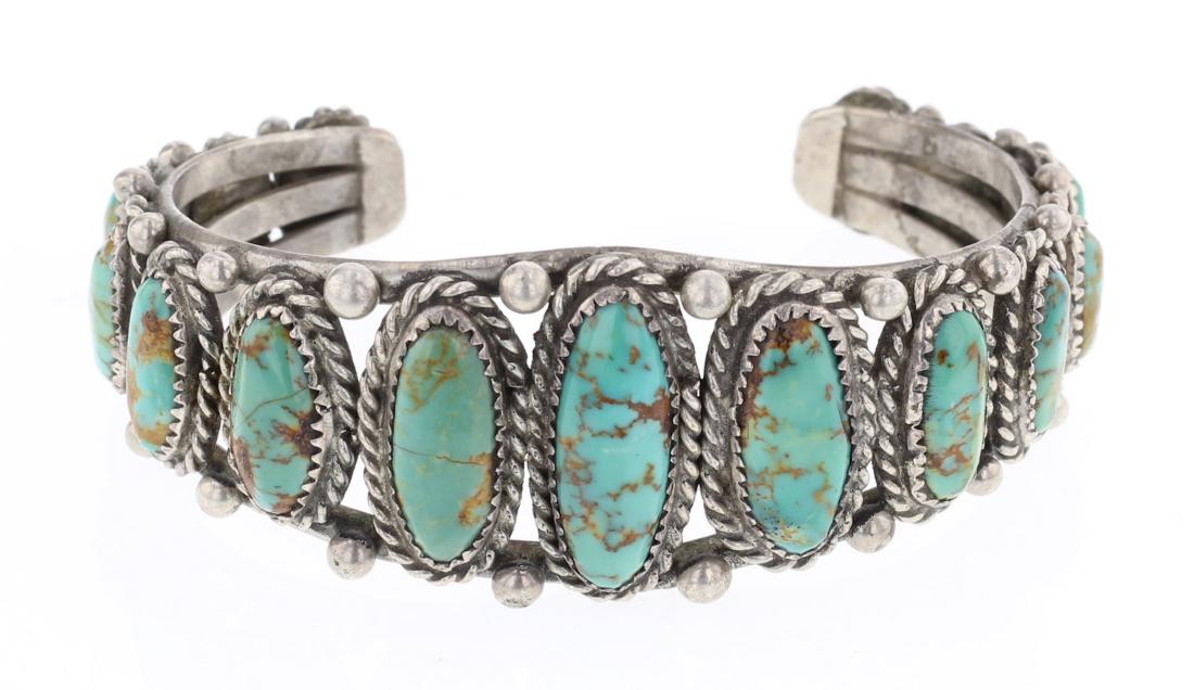 Old Pawn Turquoise Graduated Row Cuff Bracelet (1 of 3)